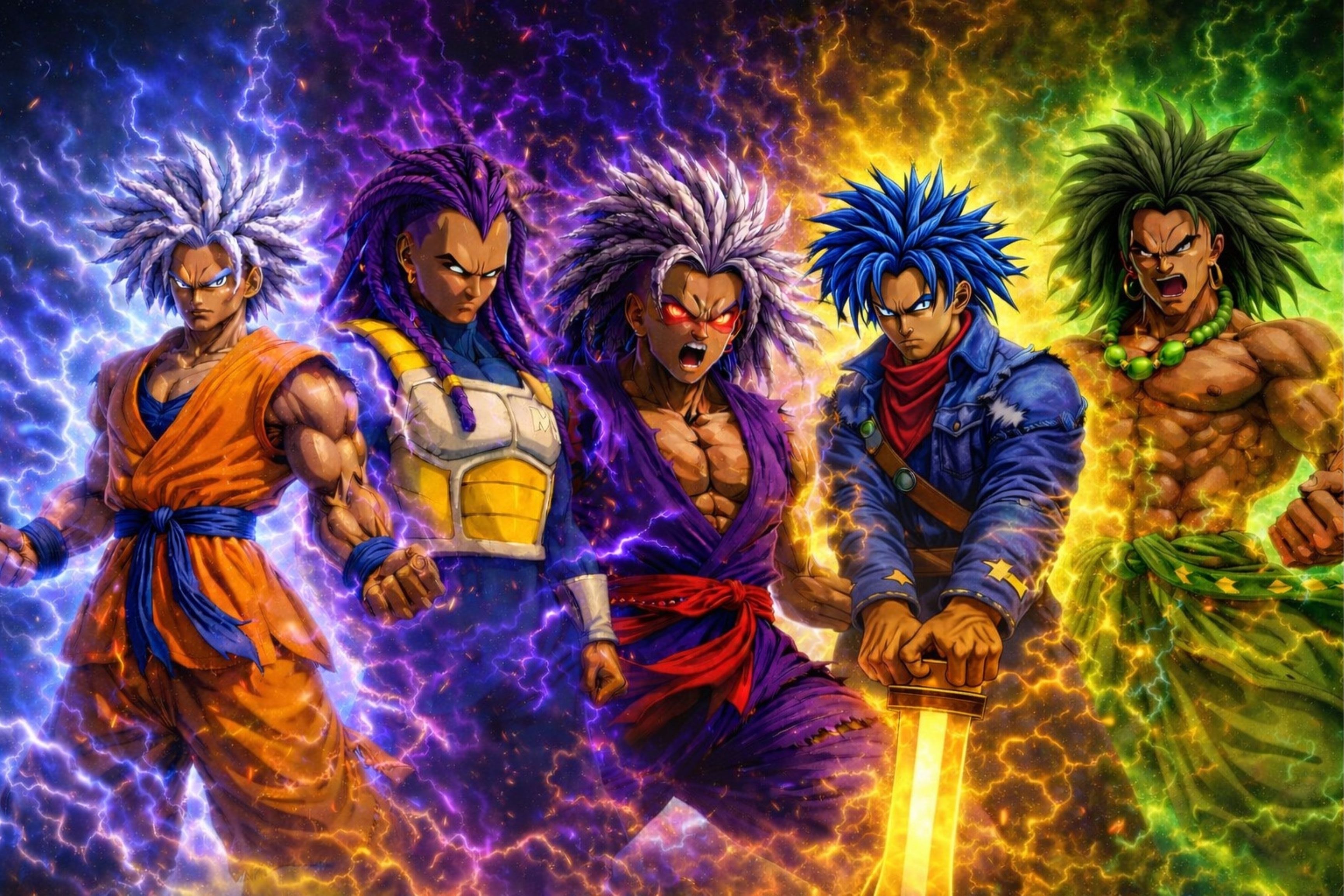 5 Saiyans Poster | Powerful Anime Wall Art