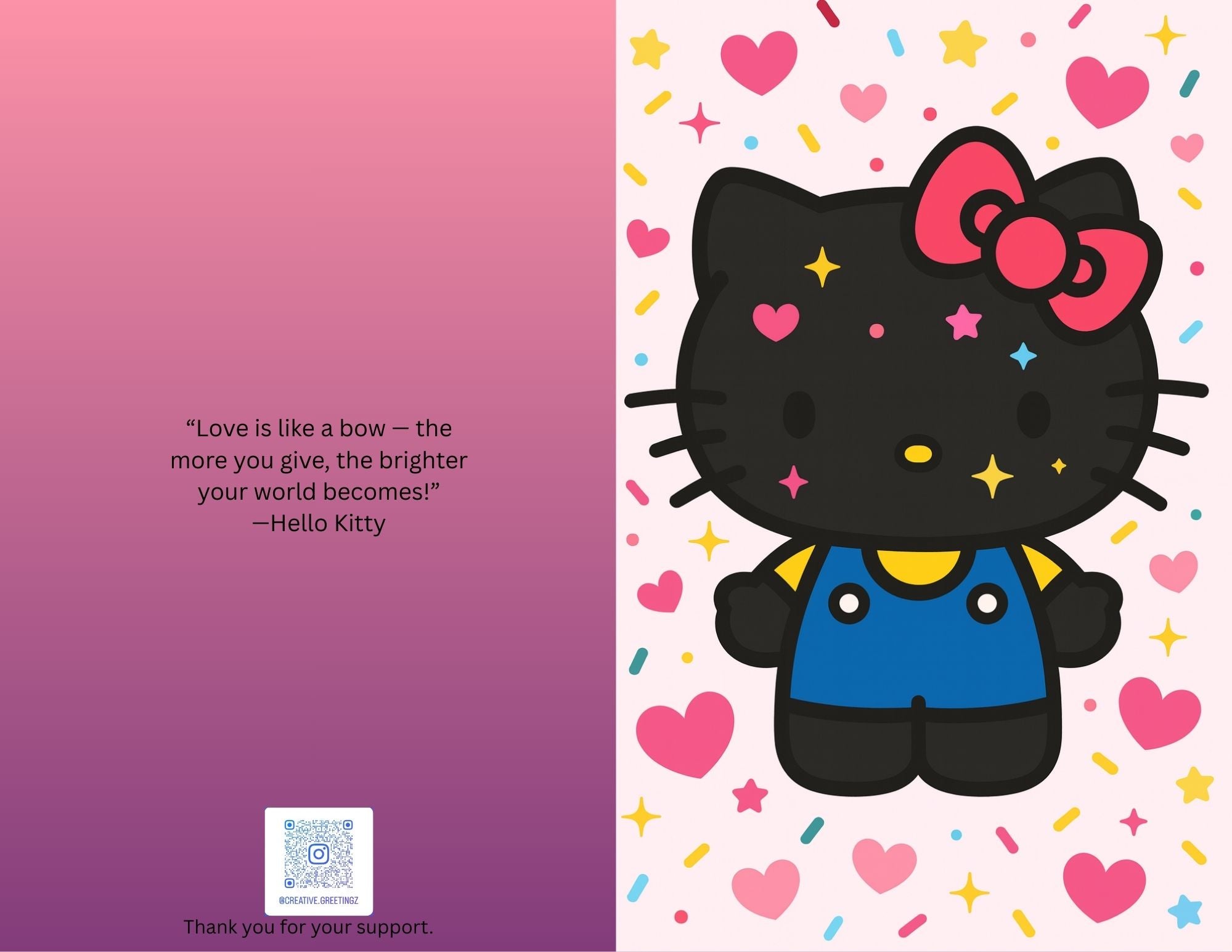 Hello Kitty Black Greeting Card